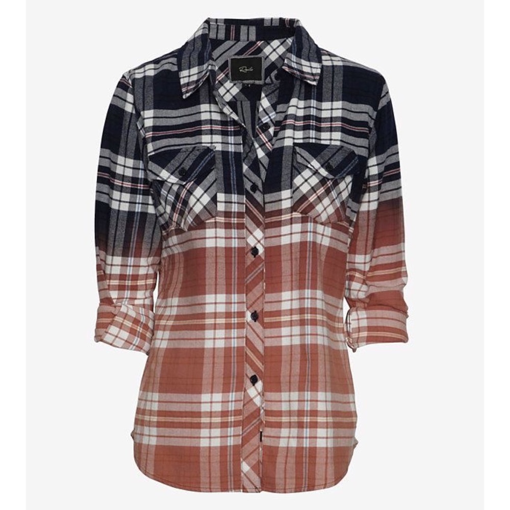 Rails Ombré flannel plaid button shirt dip dye blue pink XS